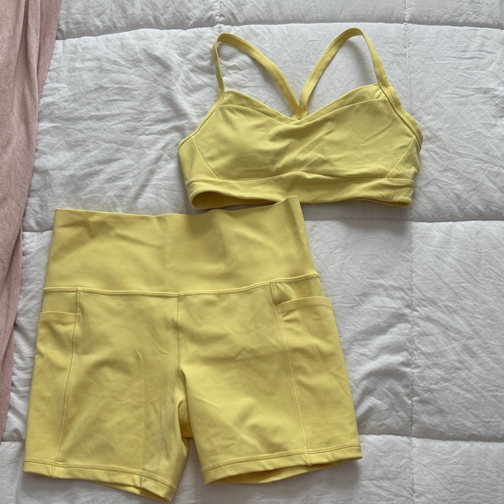 Athleta Yellow Sports Bra and Shorts Set